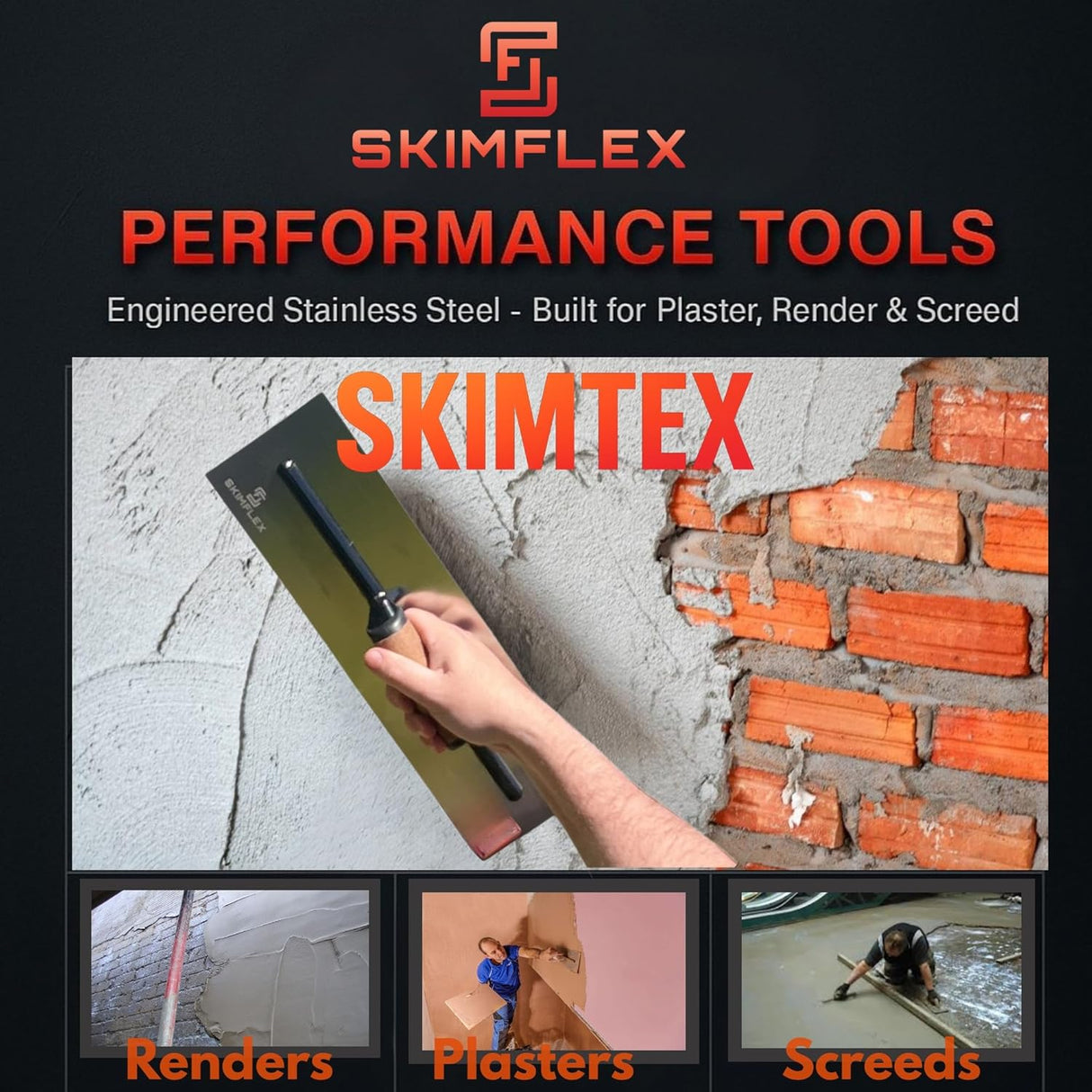 Skimflex Plastering Trowel – Stainless Steel Finishing Tool with Cork Handle for Plaster, Render & Skim Work