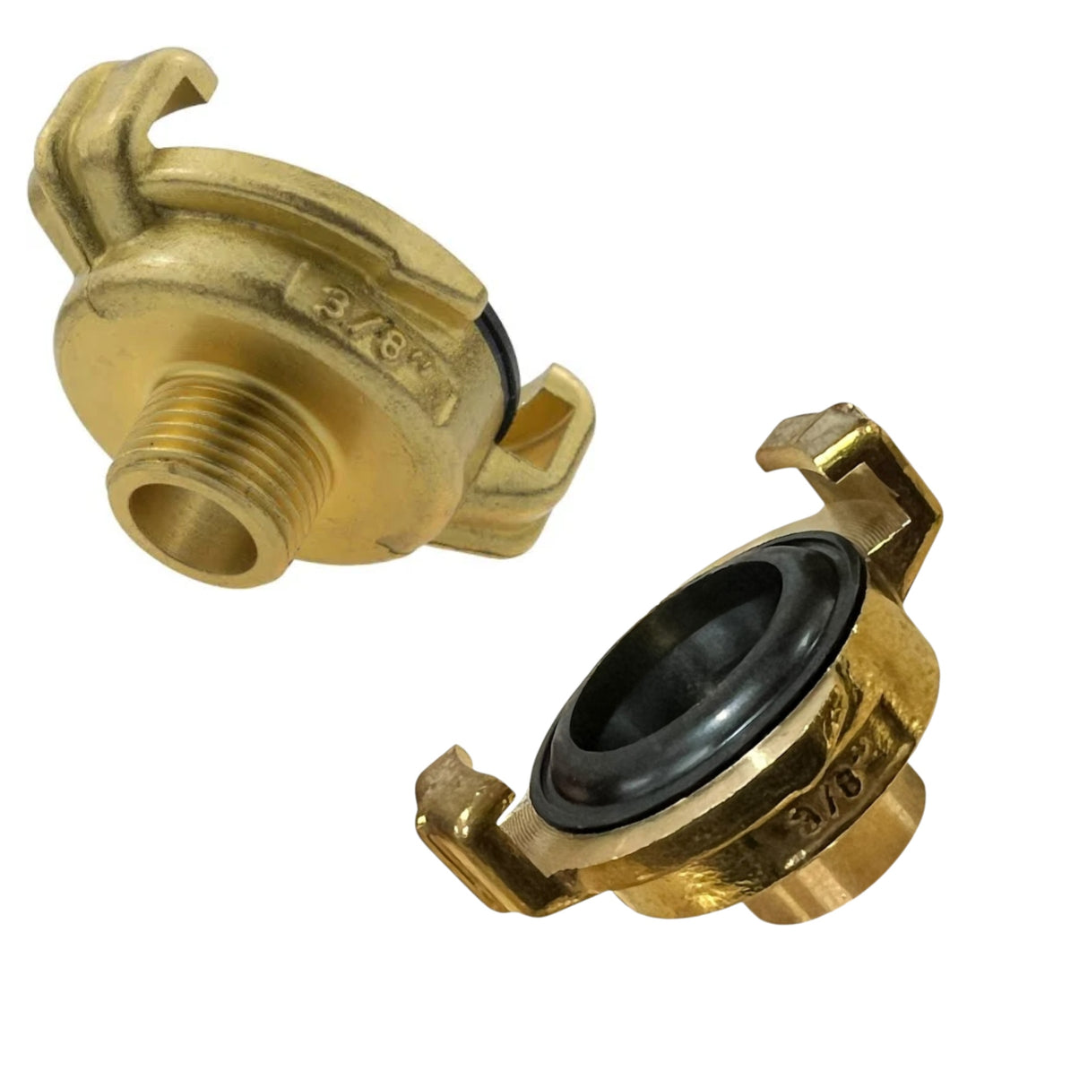 3/8 inch Geka type claw fittings including hose tail, male BSP and female BSP for air and water