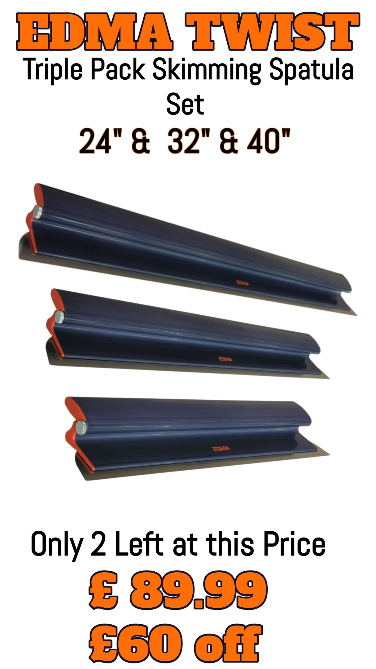 PFT Wales Professional Skimming Spatula Set – 3 Piece Bundle (24″, 32″ & 40″) – Save £60