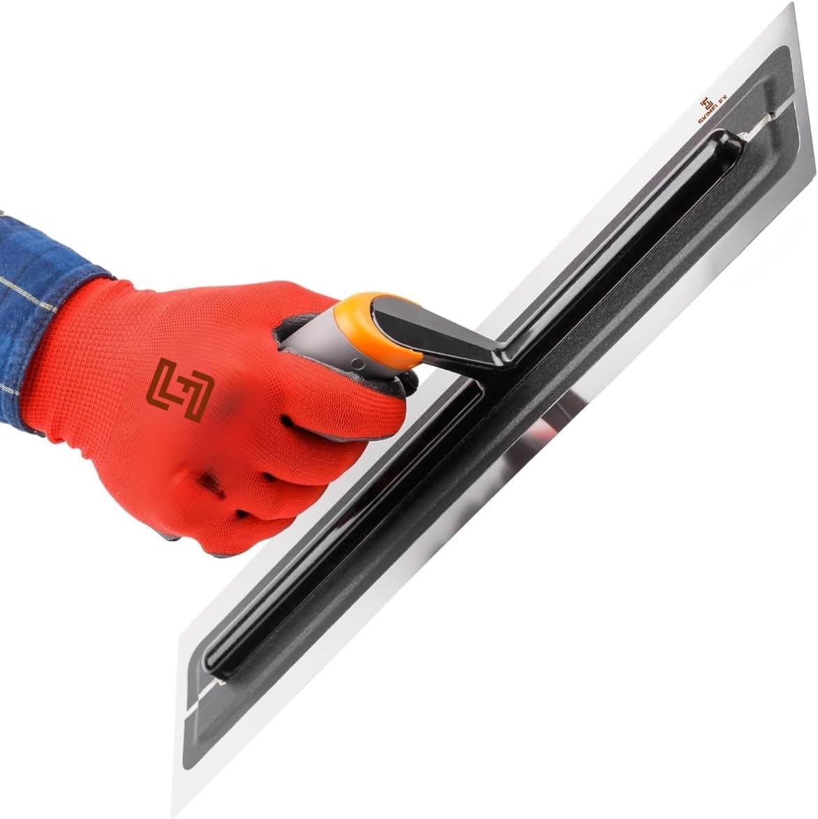 Holding a skimflex flexi plastering trowel in the hand