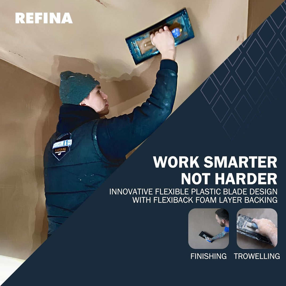 PLAZIFLEX Foam Backed 1.0mm Black Skimming Trowel – Flexiback Plastic Finishing Trowel by Refina