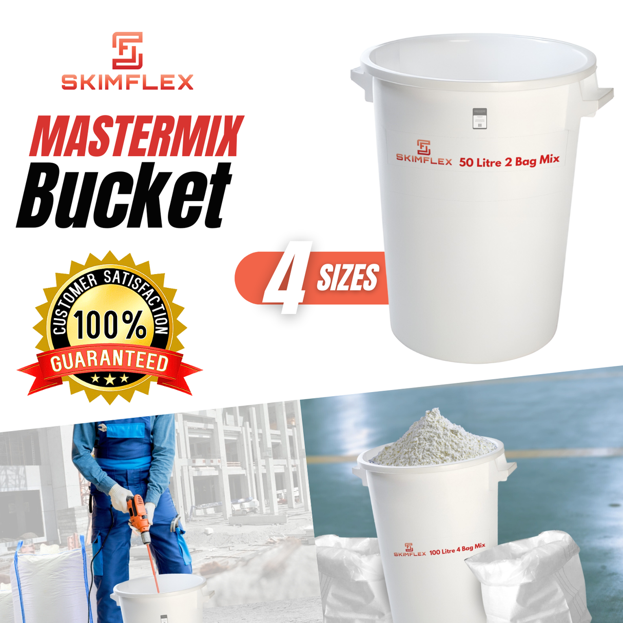 Skimflex Heavy Duty Mixing Buckets – 50L, 75L, 100L, 125L (Single & Multi-Pack)