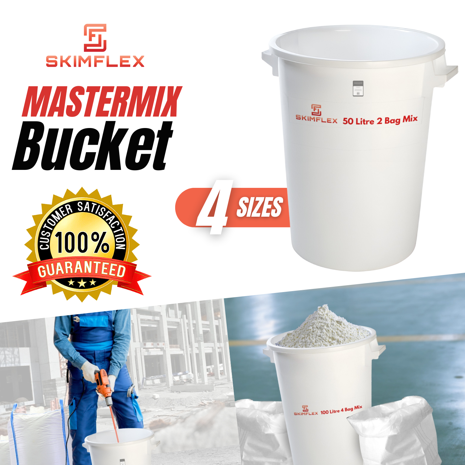 Skimflex Heavy Duty Mixing Buckets – 50L, 75L, 100L, 125L (Single & Multi-Pack)