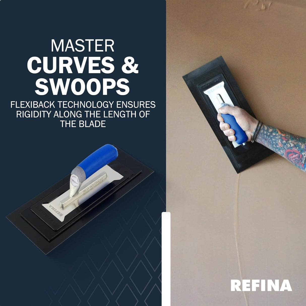 PLAZIFLEX Foam Backed 1.0mm Black Skimming Trowel – Flexiback Plastic Finishing Trowel by Refina