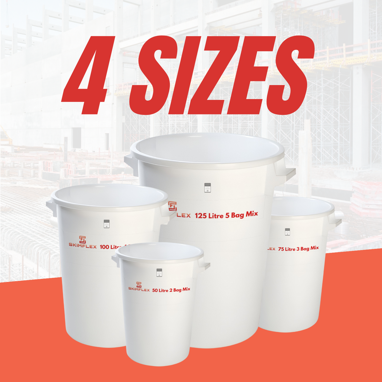 Skimflex Heavy Duty Mixing Buckets – 50L, 75L, 100L, 125L (Single & Multi-Pack)