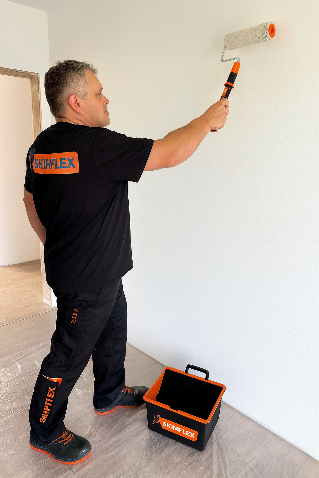 applying plaster with the skimflex plaster roller