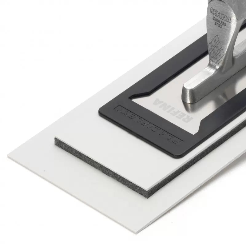 White Plaziflex Flexiback plastic skimming trowel with blue handle