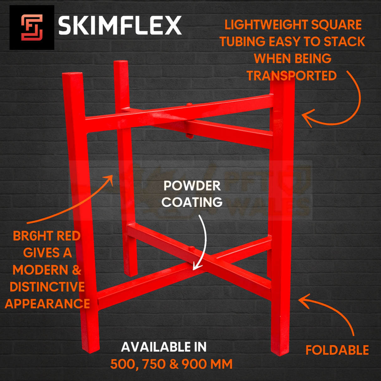 Skimflex Bricklayers Spot Board Stand 500mm  Bundles 3,5 & 10 – Heavy Duty Mortar Board Holder, Red Powder Coated Steel, Foldable