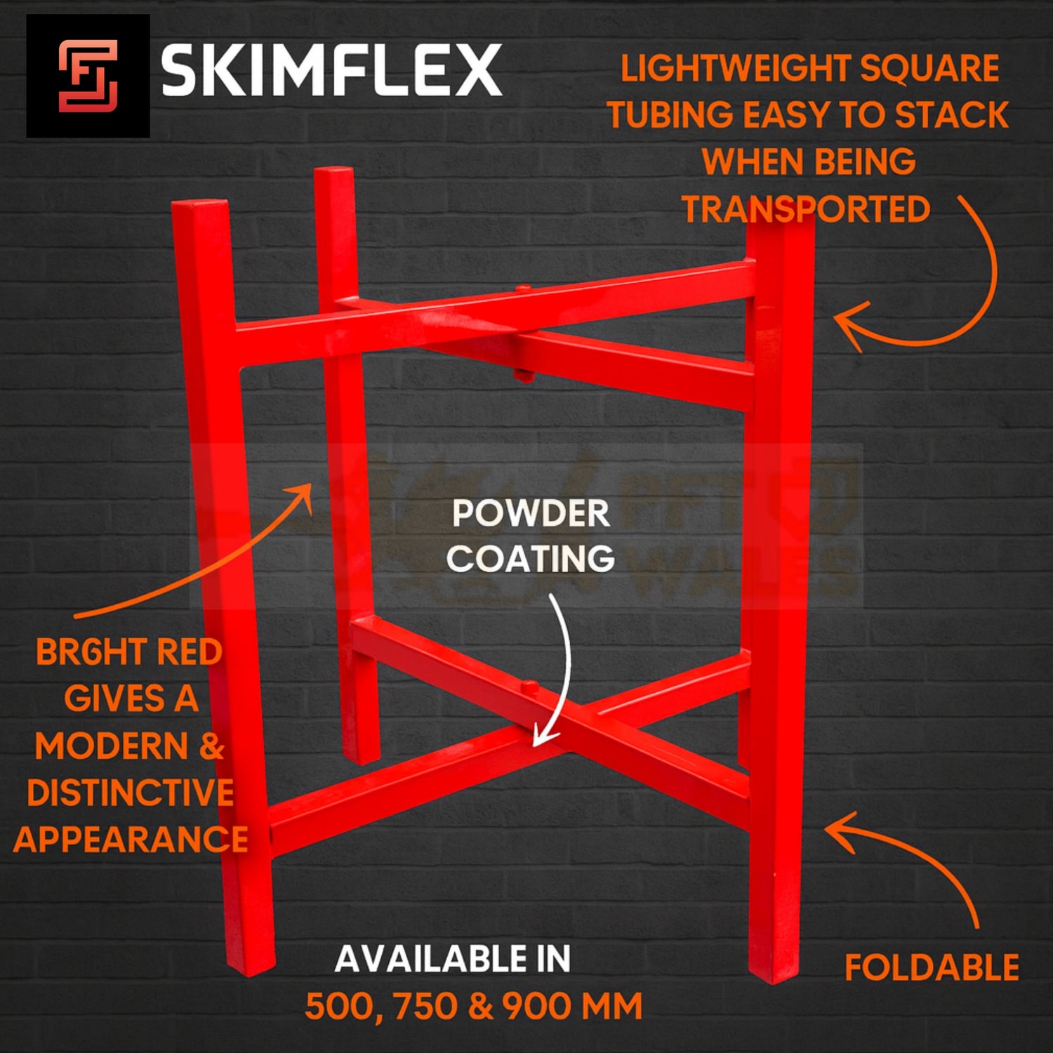 Skimflex Bricklayers Spot Board Stand 500mm  Bundles 3,5 & 10 – Heavy Duty Mortar Board Holder, Red Powder Coated Steel, Foldable