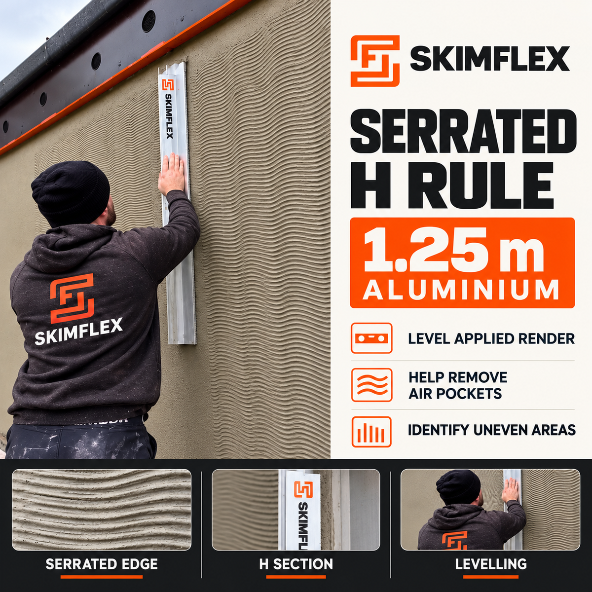Serrated Feather Edge – Skimflex Aluminium H-Section Rendering Derby Rule 1.25 mts