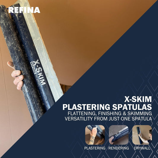 Refina X-SKIM Stainless Steel Spatula with Interchangeable 0.3mm Blade – Professional Plastering Tool with Ergonomic Roll Grip and TRUE EDGE Technology, Available in Multiple Sizes (7” to 44”) for Smoothing and Finishing Walls and Ceilings