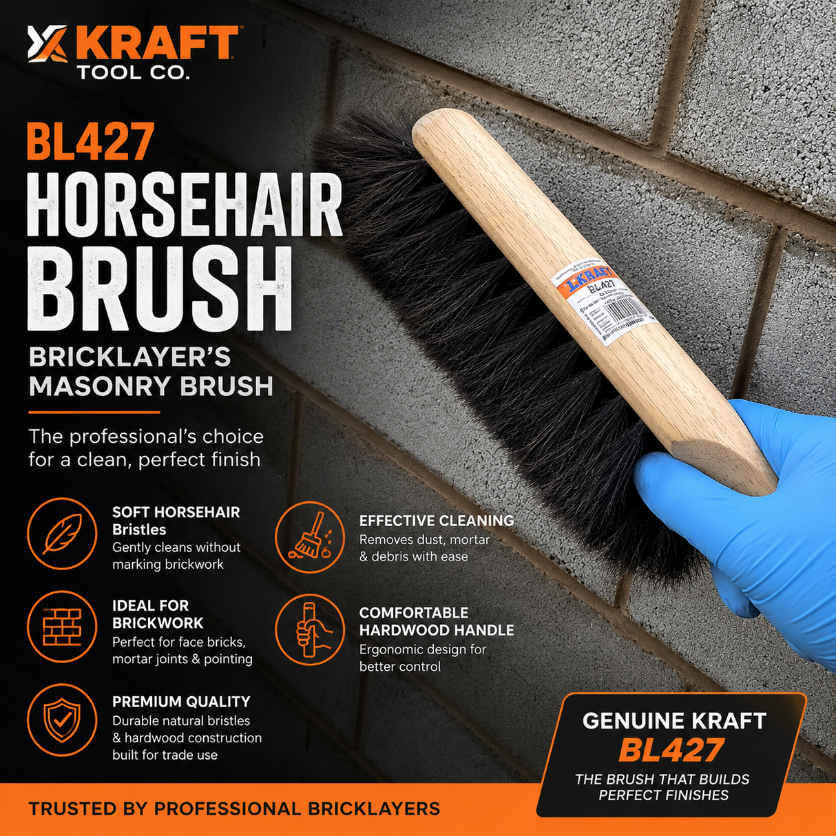 Kraft Horsehair Brush BL427 Bricklayers Masonry Cleaning Brush