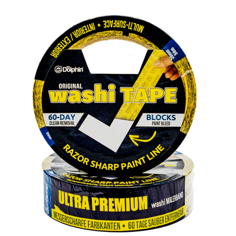 Blue Dolphin Washi masking tape for protecting window frames and trims during silicone rendering, acrylic top coats and painting