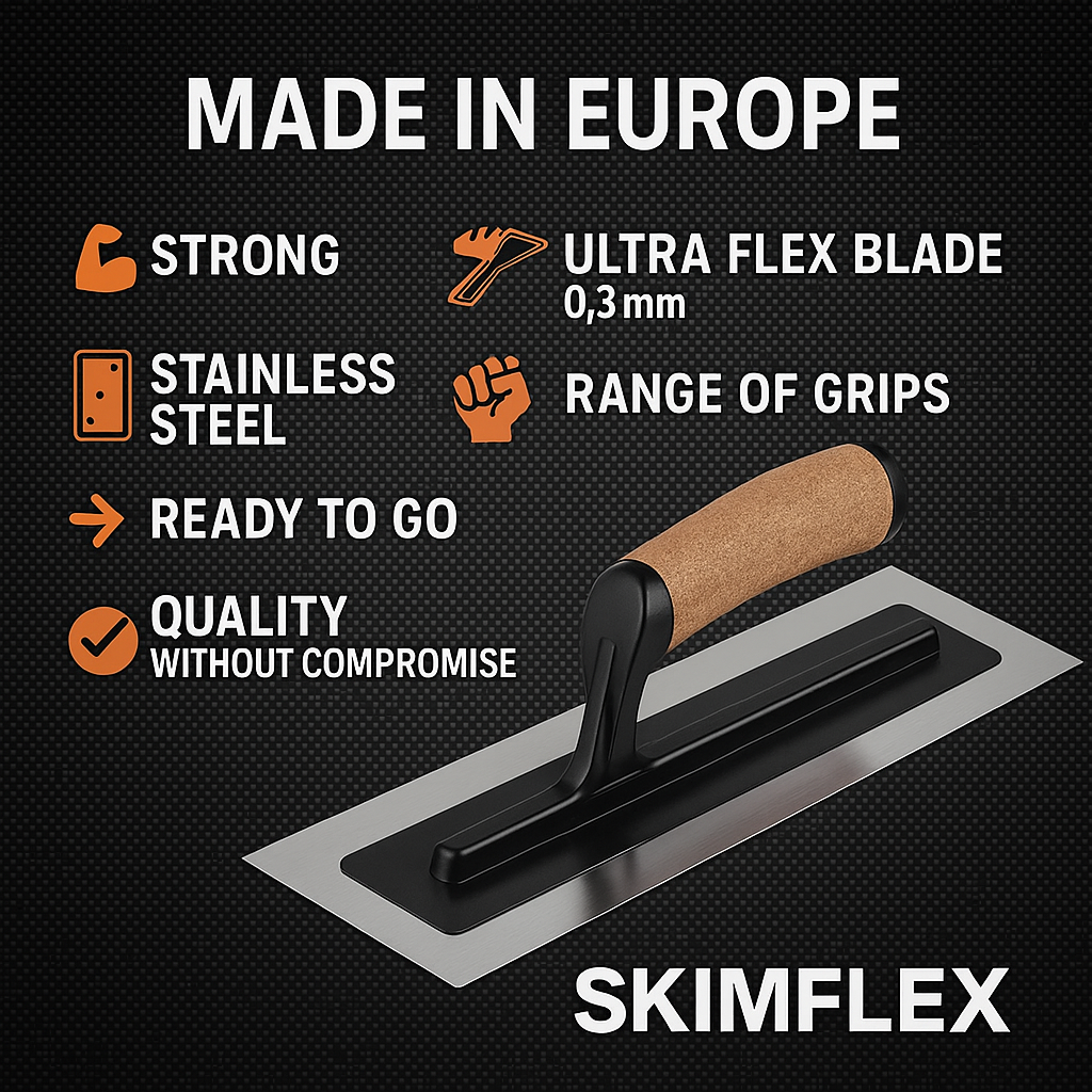 Skimflex Pro Ultraflex Plastering Trowel – 14" & 16" Flexible Stainless Steel Blade with Cork, Rubber, or Wooden Handle