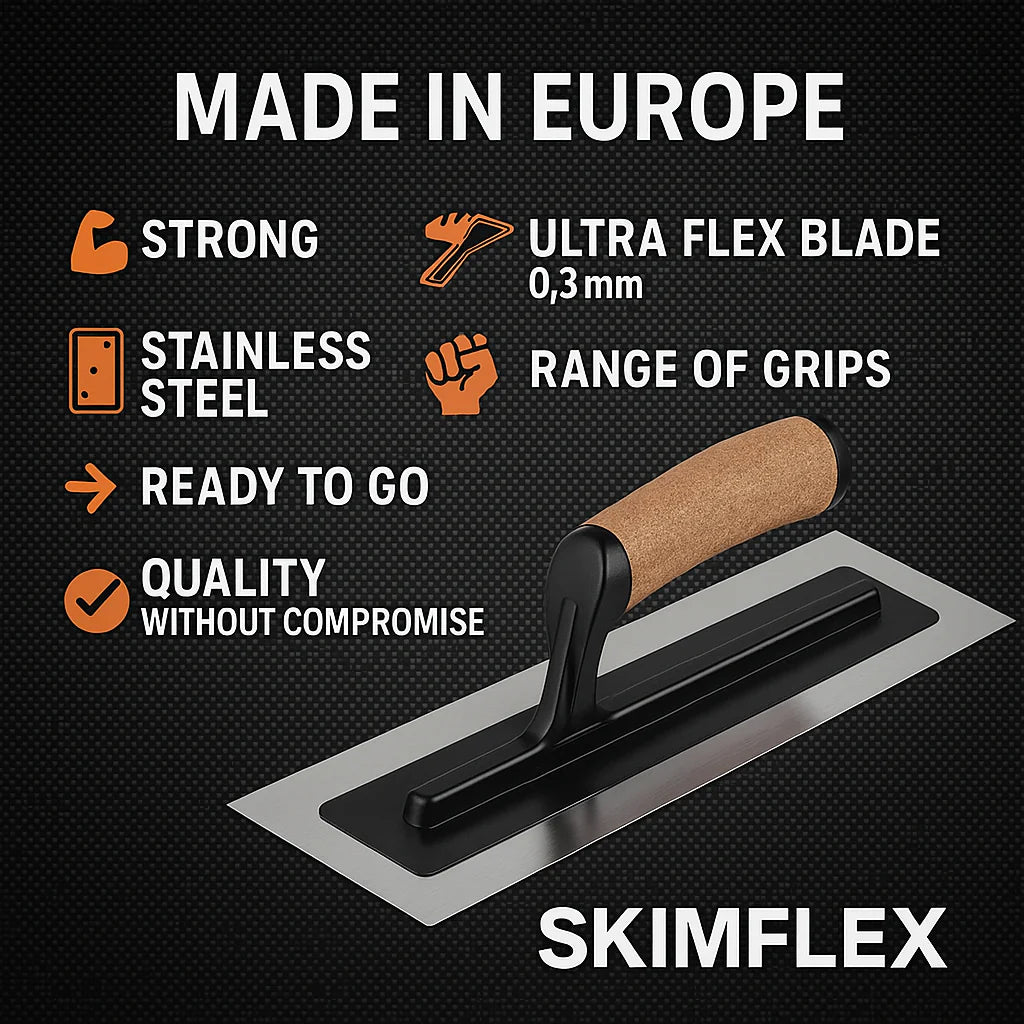 Plastering Trowel Set – Skimflex Pro Ultraflex Stainless Steel Blades Cork Handle (11", 13", 16") – Professional Finishing, Skimming Tools