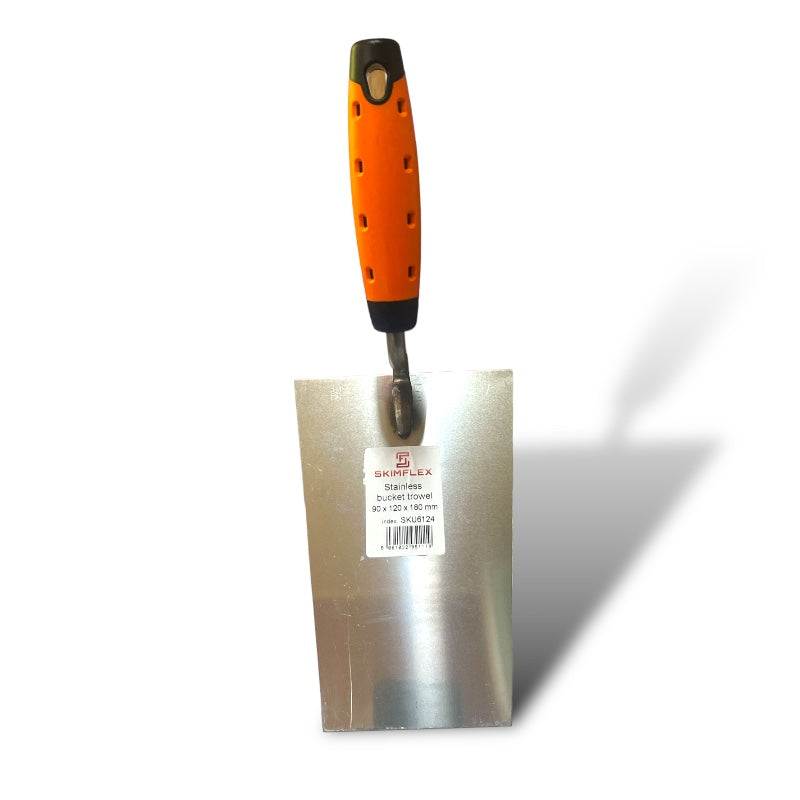 SkimFlex Stainless Steel Bucket Trowel - Flat End, Square Edges, 180mm (7")