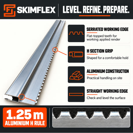 Skimflex lightweight aluminium serrated feather edge for professional plasterers, renderers and external wall insulation installers.