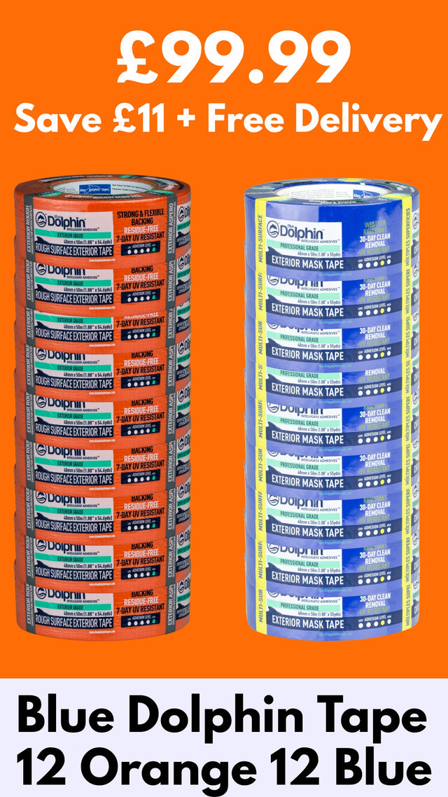 a mix of blue dolphin orange and blue protection tapes for plastering