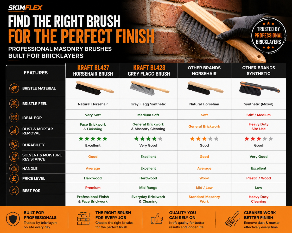 Grey Flagg bricklayers brush comparison chart