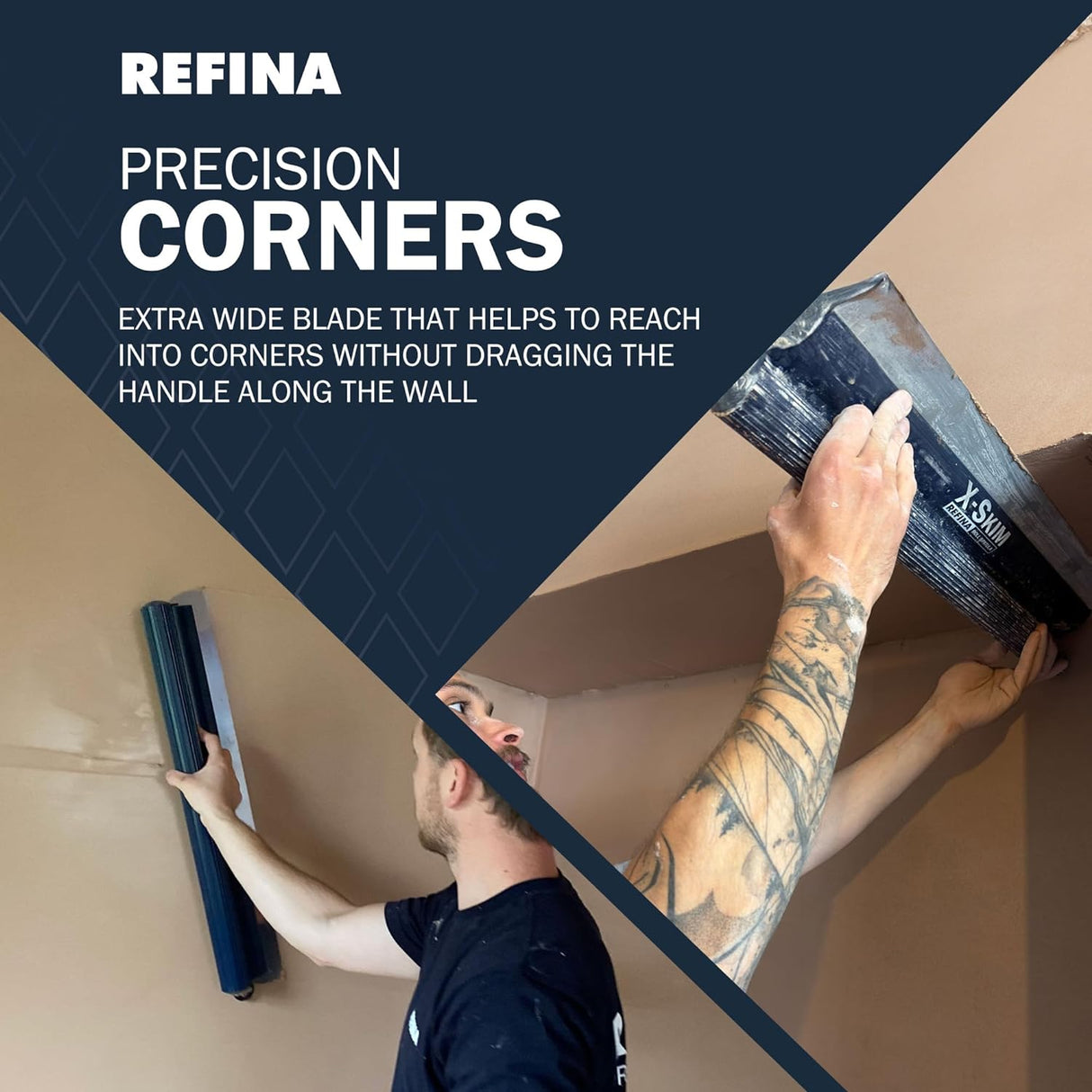 Refina X-SKIM Stainless Steel Spatula with Interchangeable 0.3mm Blade – Professional Plastering Tool with Ergonomic Roll Grip and TRUE EDGE Technology, Available in Multiple Sizes (7” to 44”) for Smoothing and Finishing Walls and Ceilings