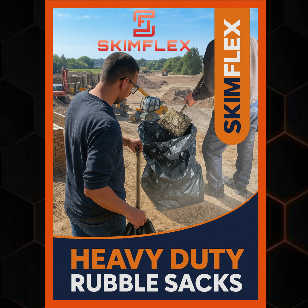 Skimflex 120/240L Heavy Duty Rubble Sacks – 75 Micron Black Builders Waste Bags (Roll of 10)