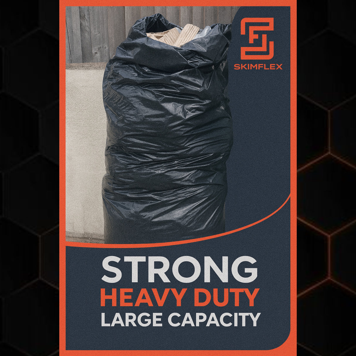 Skimflex 120/240L Heavy Duty Rubble Sacks – 75 Micron Black Builders Waste Bags (Roll of 10)