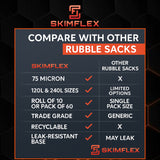 Skimflex 120/240L Heavy Duty Rubble Sacks – 75 Micron Black Builders Waste Bags (Roll of 10)