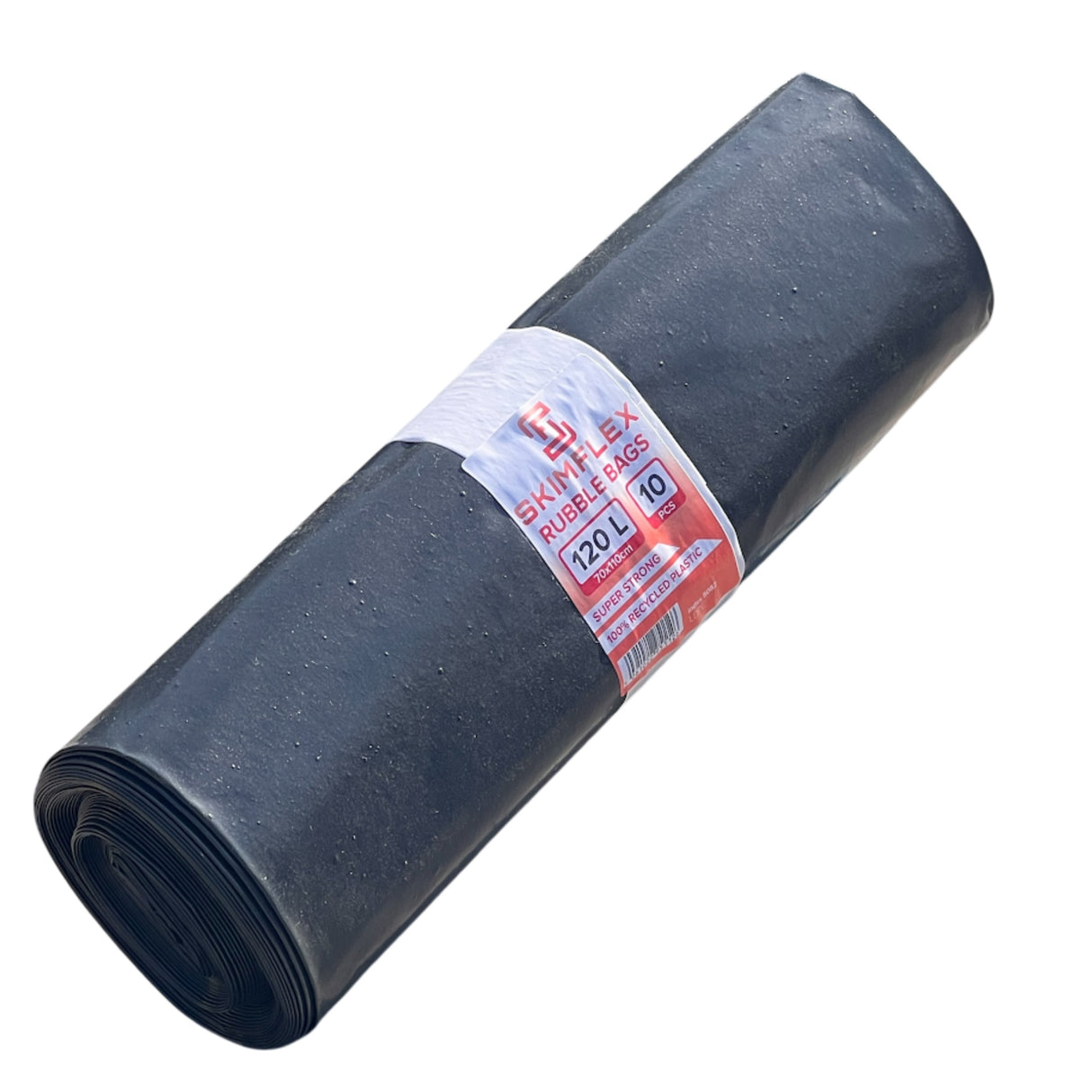 Skimflex 120/240L Heavy Duty Rubble Sacks – 75 Micron Black Builders Waste Bags (Roll of 10)